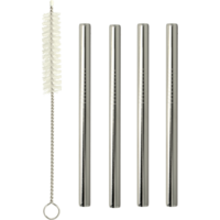 Juego de pajitas Metaltex Inox 4 piezas largo con cepillo de limpieza corto &Oslash; 0,8 x 12,5 cm