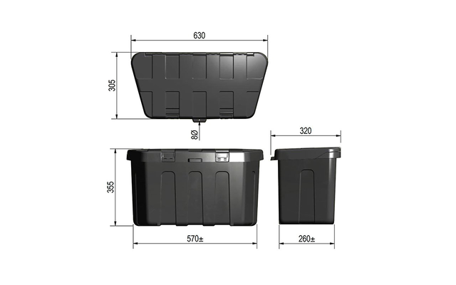 Boîte de rangement ProPlus pour timon, y compris kit de montage 320 x 630 x 355 mm