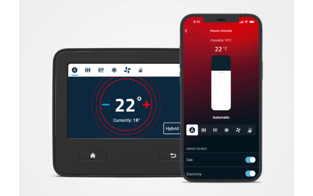 Slimme thermostaat en smartphone met temperatuurweergave