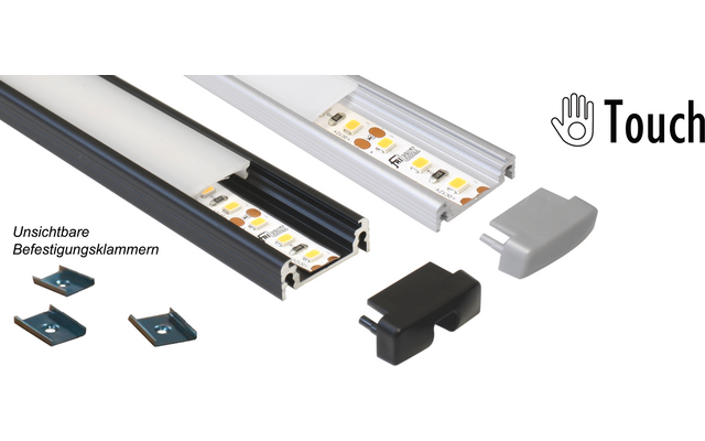 Teile eines Steckers und einer Schiene mit Kontaktpunkten und Zubehör