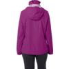 Person von hinten, trägt violette Kapuzenjacke, schwarze Hose, brauner Pferdeschwanz, weißer Hintergrund