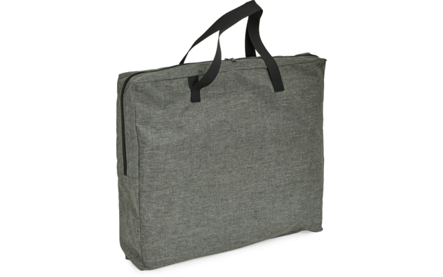 Graue Tasche mit schwarzen Griffen auf weißem Hintergrund