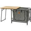 Opvouwbare tafel met grijze stoffen container en houten blad