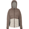 Grau-braune Steppjacke mit Kapuze und Reißverschluss, helle Taschen im unteren Bereich