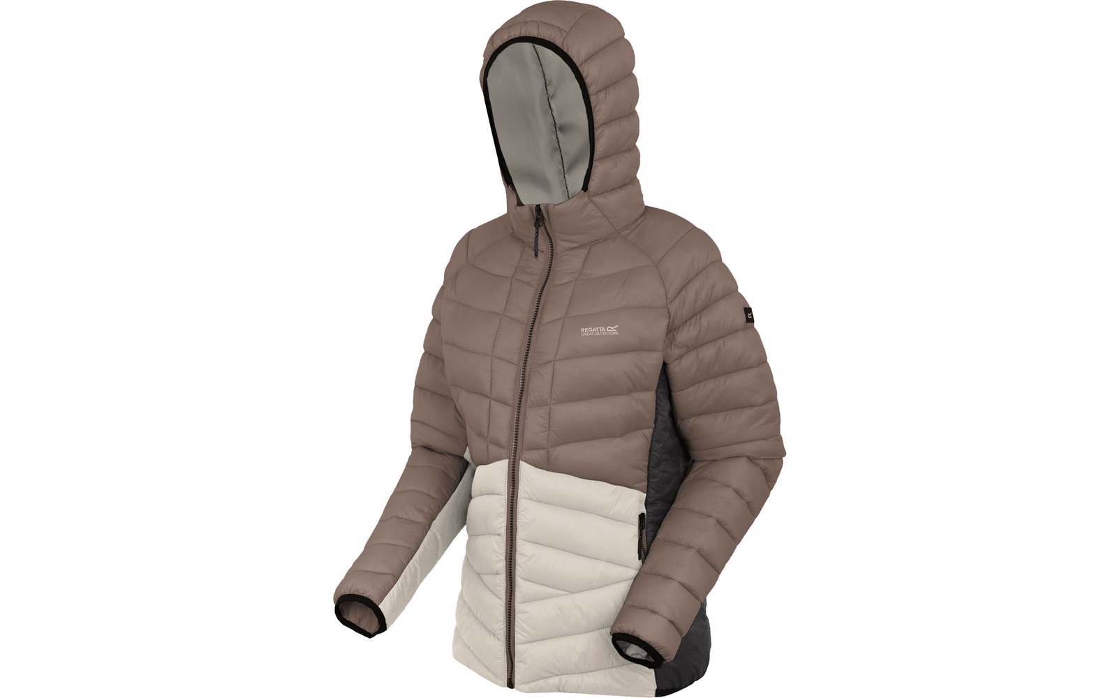 Damenjacke mit Kapuze, zweifarbig in Braun und Beige