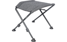 Kleiner faltbarer Hocker mit grauem Sitz und schwarzem Metallgestell