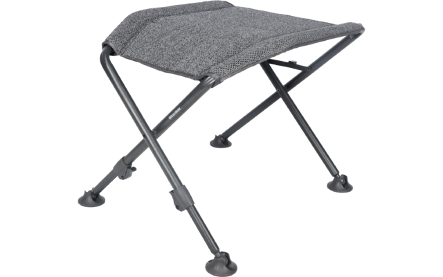 Kleiner faltbarer Hocker mit grauem Sitz und schwarzem Metallgestell