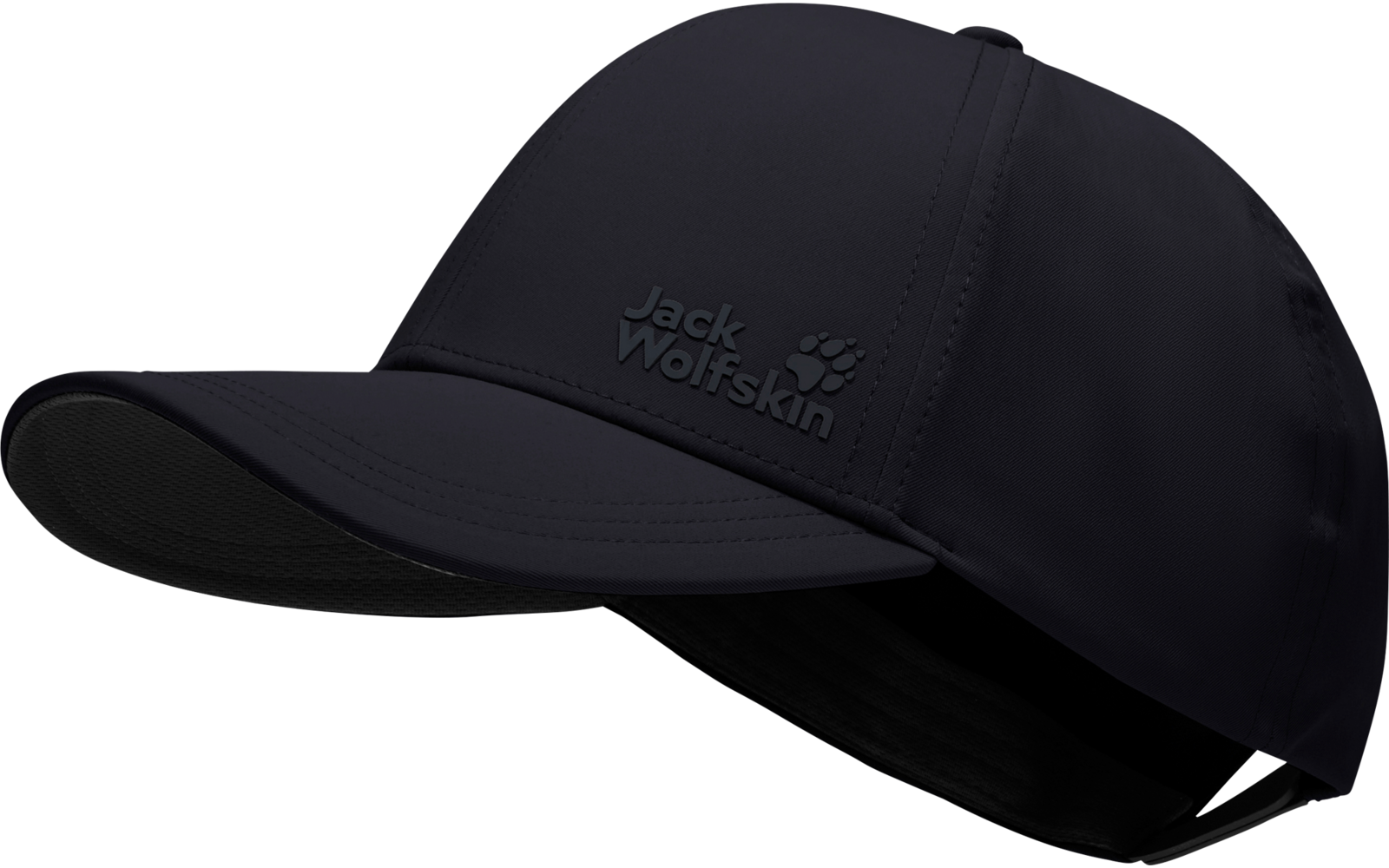Donkerblauwe baseballpet met gebogen klep en 'Jack Wolfskin'-logo aan de voorkant