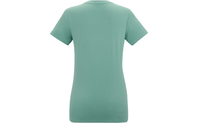 Rückansicht eines einfarbigen mintgrünen Kurzarm-T-Shirts mit Rundhalsausschnitt