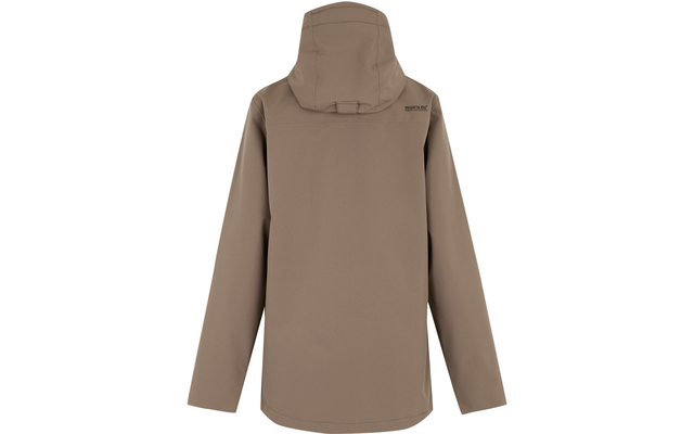 Beige Regenjacke mit Kapuze, Rückansicht