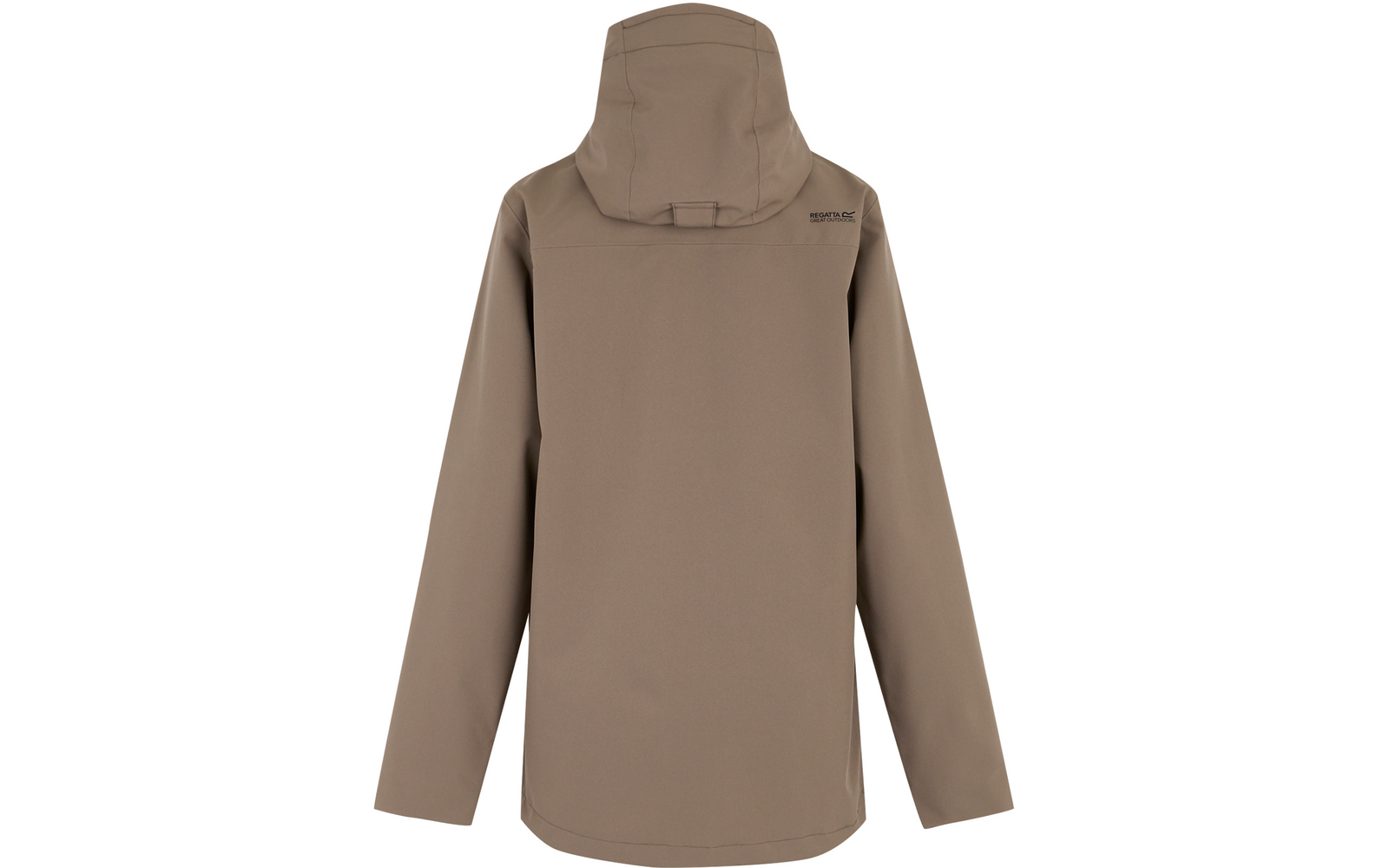 Beige Regenjacke mit Kapuze, Rückansicht