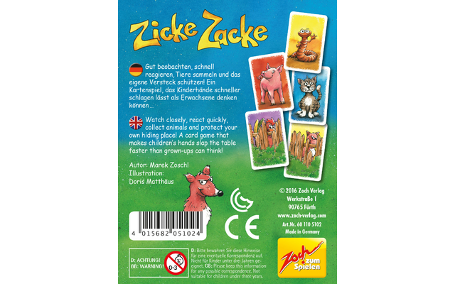Zoch Zicke Zacke juego de cartas de 4 años para 2 a 5 jugadores