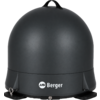 Dark gray dome-shaped housing on a circular base with visible mounting plates, small carry handle on top, white "Berger" logo on the front, and metal fasteners at the base