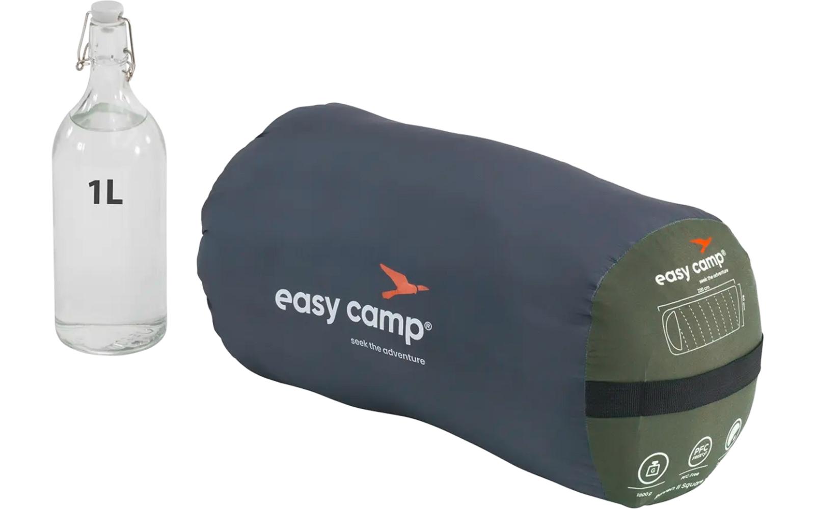 Eine aufblasbare Matratze und eine kleine Wasserflasche