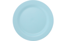 Assiette ronde bleue sur fond blanc