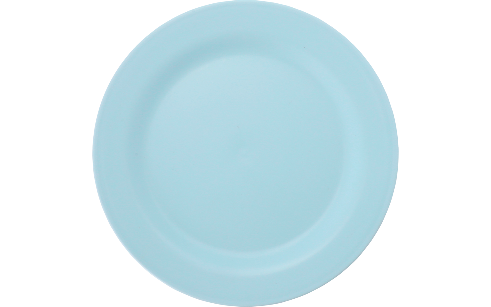 Blauer runder Teller vor weißem Hintergrund