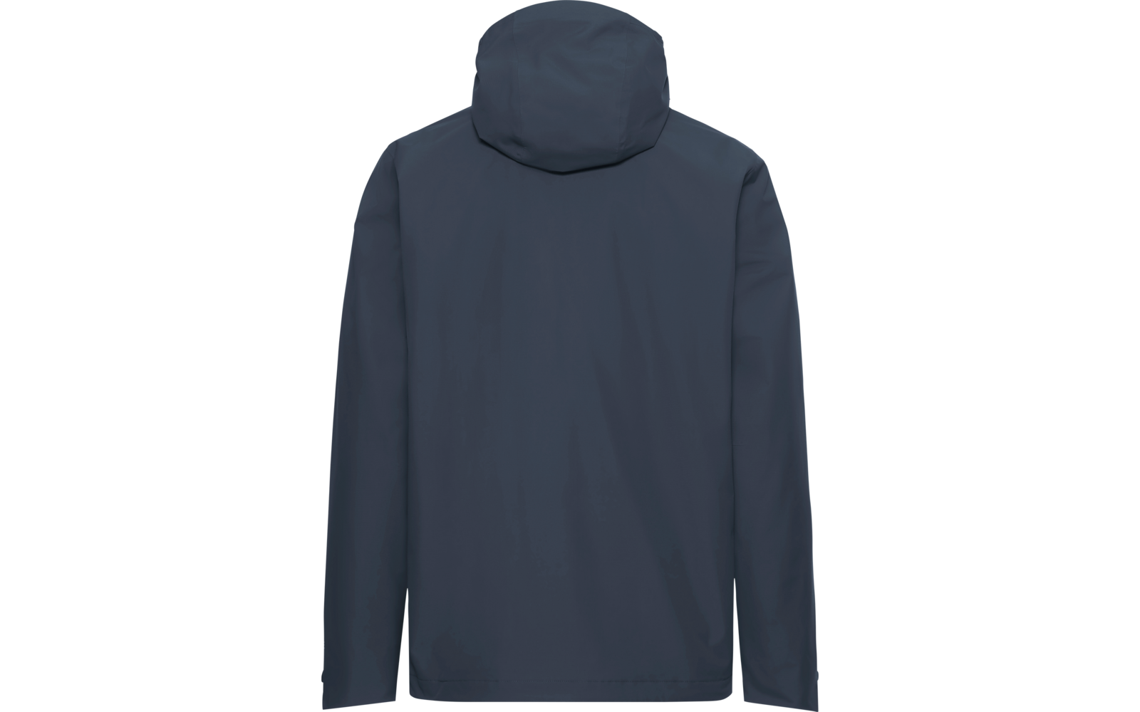 Donkerblauwe jas met capuchon, achteraanzicht