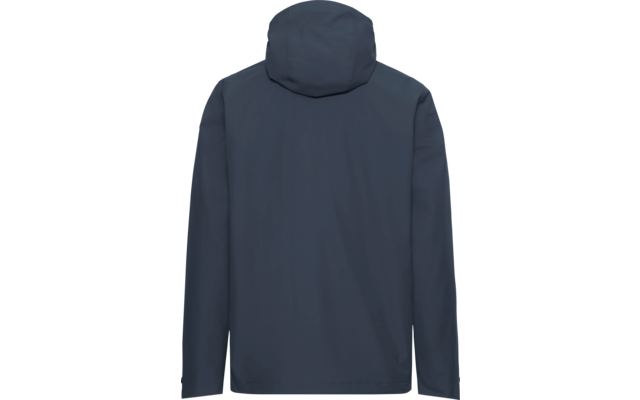 Donkerblauwe jas met capuchon, achteraanzicht