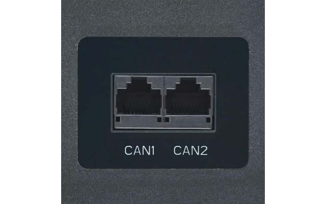 Zwei LAN-Anschlüsse mit den Bezeichnungen CAN1 und CAN2 auf einem dunklen Panel