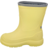 Gelber Gummistiefel, Seitenansicht, graues Innenfutter und grauer Rand, weißer Hintergrund
