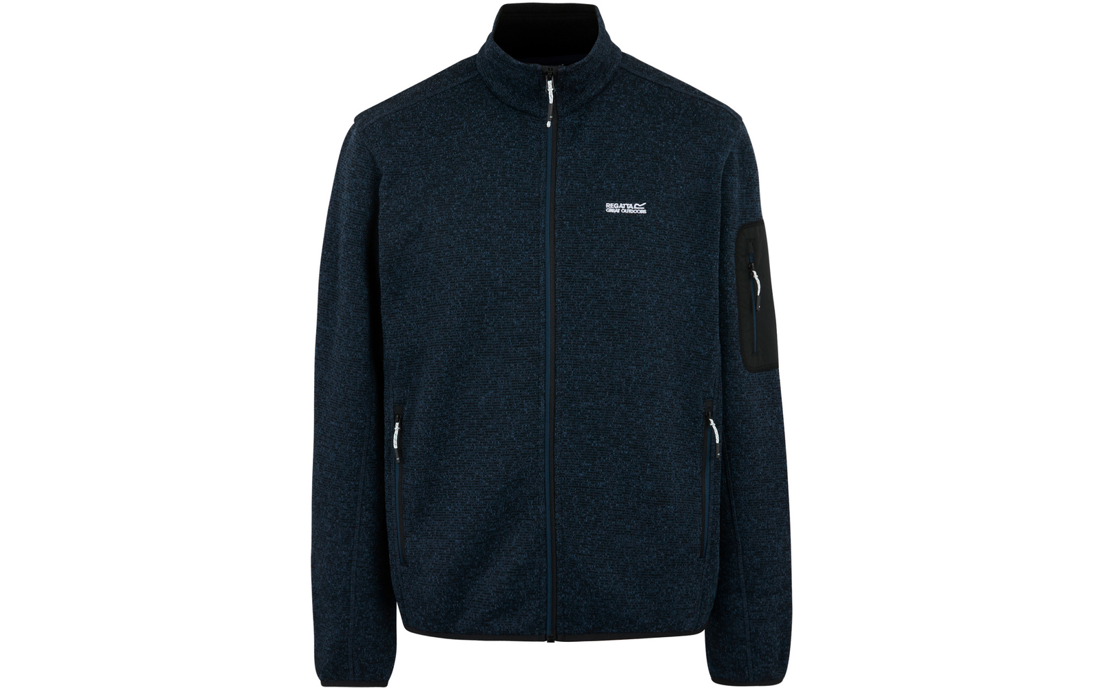 Dunkelblaue Strickjacke mit Reißverschluss und Stehkragen