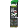 Spraydose mit Aufschrift 'PETEC MULTI FUNKTIONS SPRAY MF-500', grüne Kappe und angebrachtes schwarzes Kunststoffröhrchen, Etikett mit kleinen Piktogrammen