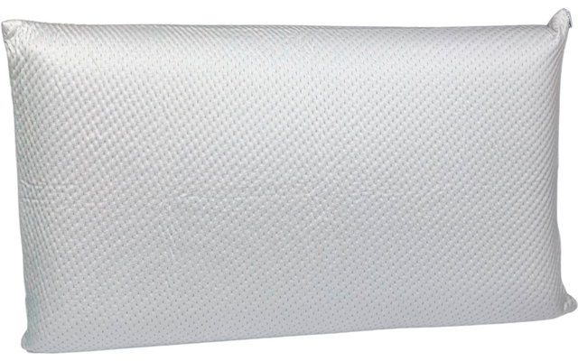 Rechteckiges weißes Kissen mit fein strukturierter Oberfläche vor hellem Hintergrund