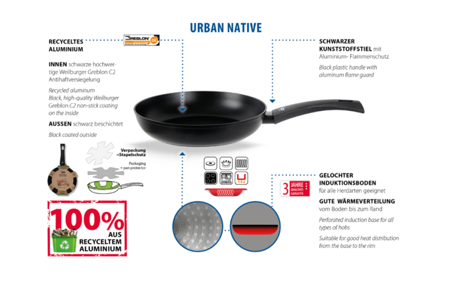 Elo Urban Native pan van gerecycleerd aluminium 20 cm zwart