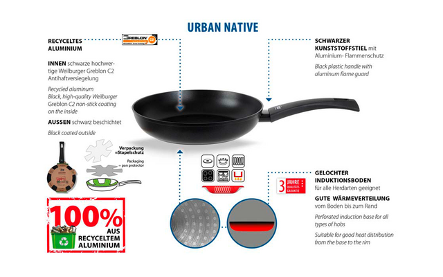 Elo Urban Native Pan en aluminio reciclado 20 cm negro