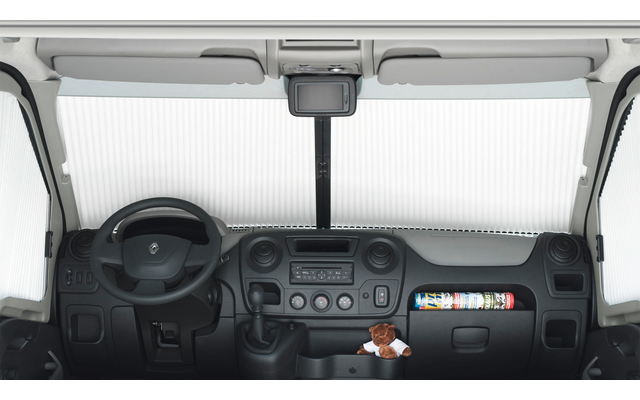 Oscurecedor de cabina Remis REMIfront IV Renault Master 2011-Q3/2019, vertical, sensor de lluvia, marco gris, plisado beige claro