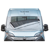 Vue de face d'un van Citroën bleu avec un pare-soleil réfléchissant sur le pare-brise