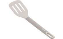 Kochlöffel mit geschlitztem Kopf und langem Griff in hellgrauer Farbe