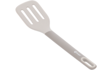 Kochlöffel mit geschlitztem Kopf und langem Griff in hellgrauer Farbe