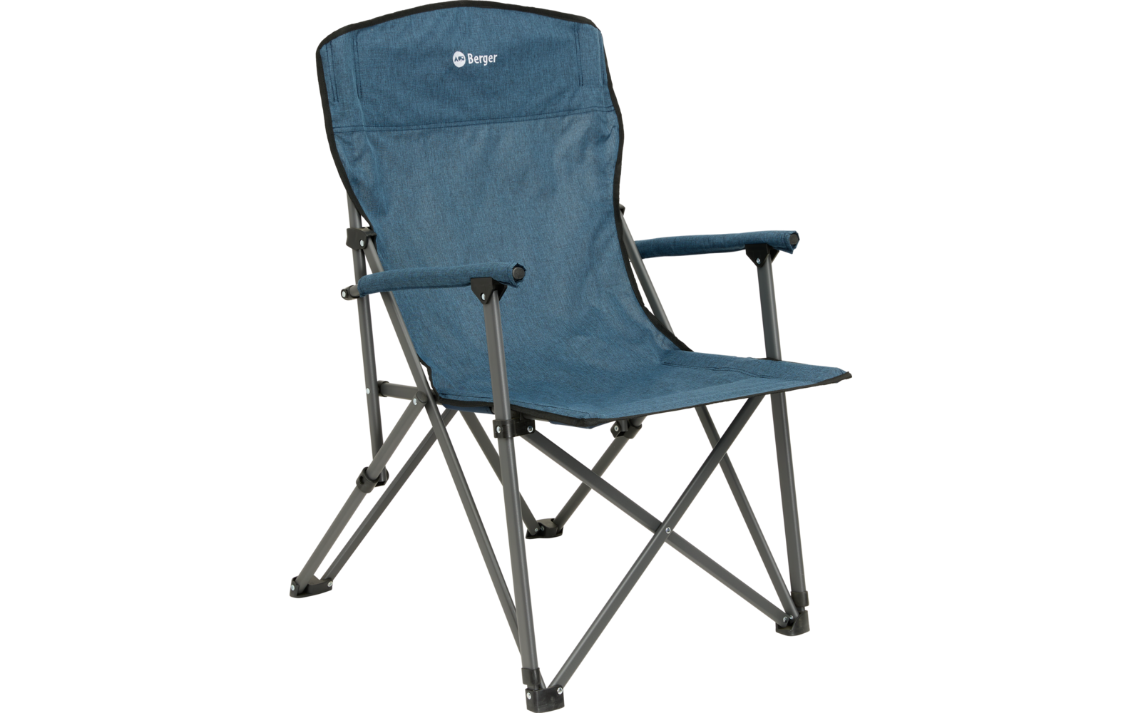 Blauer klappbarer Campingstuhl mit Metallgestell