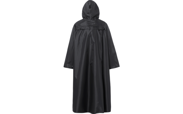 Schwarzer glänzender Regenponcho mit Kapuze, Rückansicht