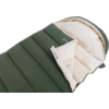 Groene slaapzak met crèmekleurige voering, gedeeltelijk open