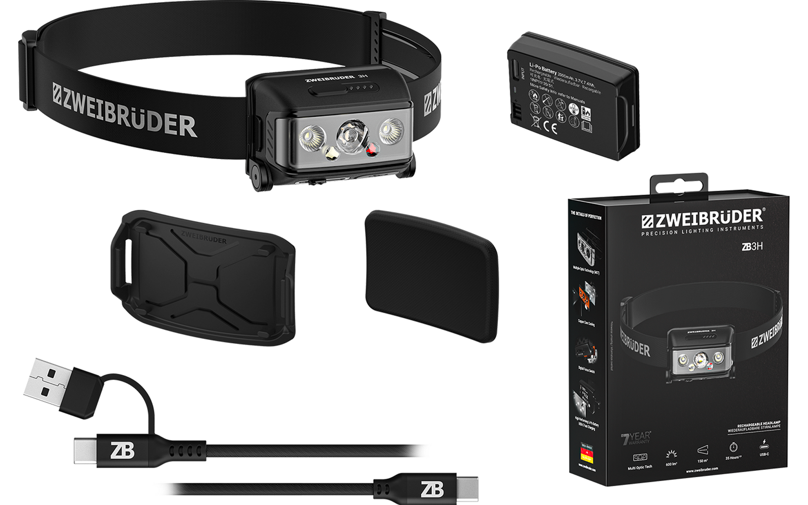 Produktbild Zweibr&uuml;der ZB3H  Stirnlampe mit Fokusfunktion 600 lm 1