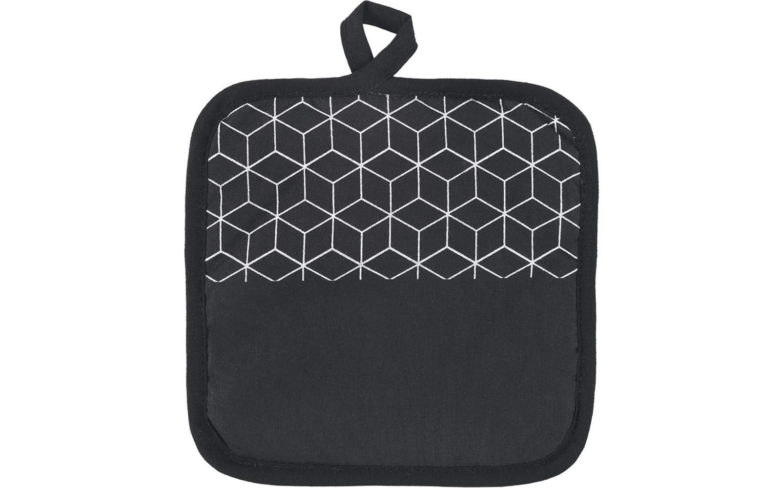 Schwarzer Topflappen mit geometrischem Muster