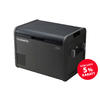 Black portable cooler with handle and ventilation slots
