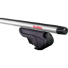 Silberner Dachträger-Querträger mit schwarzem Montagefuß und rotem MontBlanc-Logo
