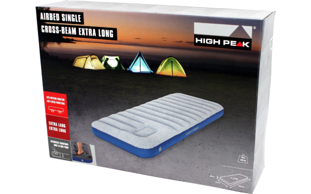 High Peak Air bed Cross Beam Extra Long Lit à air avec pompe intégrée gris clair/bleu simple