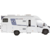 Camping-car blanc avec logo Pilote vu de côté
