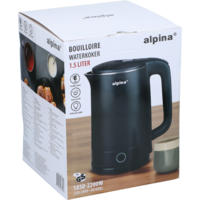 Alpina Wasserkocher 1,5 Liter 1850&ndash;2200 W Edelstahl schwarz