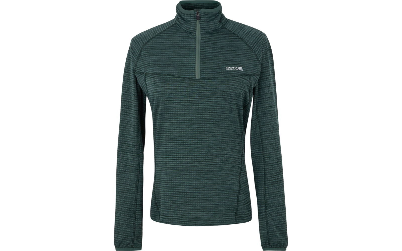 Dunkelgrüner Langarm-Pullover mit Stehkragen und halbem Reißverschluss