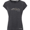 Dark gray women's T-shirt with short sleeves, mountain graphic on the chest and Vaude logo