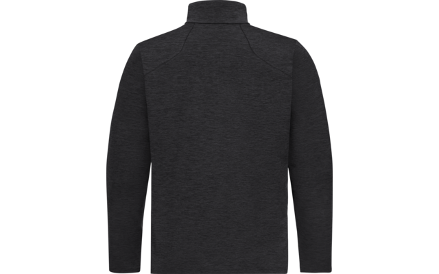 Rückansicht einer dunkelgrauen Jacke mit Stehkragen, langen Ärmeln und sichtbaren Schulternähten