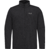 Dunkelgrauer, melierter Langarmpullover mit kurzem Reißverschluss, Stehkragen und kleinem weißem Markenlogo auf der linken Brust