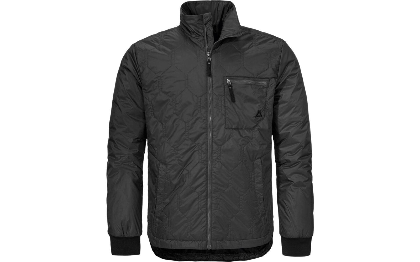 Schwarze Steppjacke mit Reißverschluss und Stehkragen