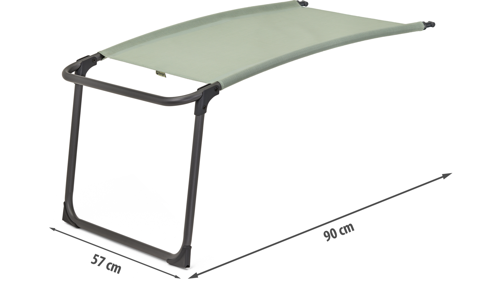 Estructura metálica con cojín verde curvado