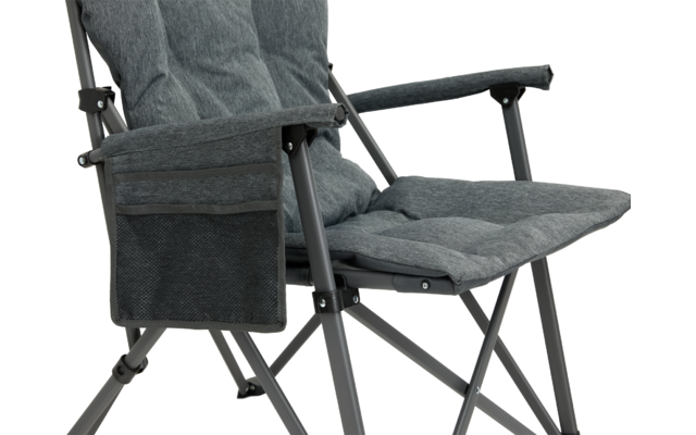 Klappstuhl aus Metall und Stoff mit aufgesetzter Seitentasche